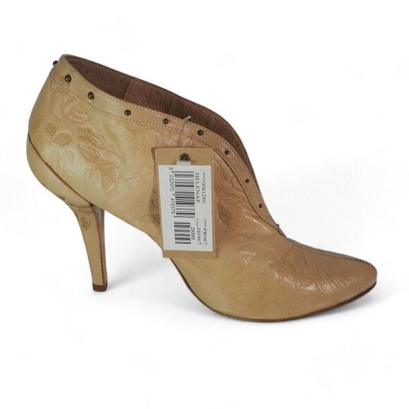 Diesel 1978 Helenae Tooled Leather Floral Ankle Booties Cream PR067 Women's 7/37 - Picture 7 of 11